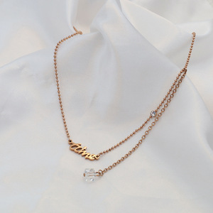 Rose Gold Clavicle Chain Necklace With Letter Charm And Crystal Pendant For Women Everyday Wear - Product Image 4