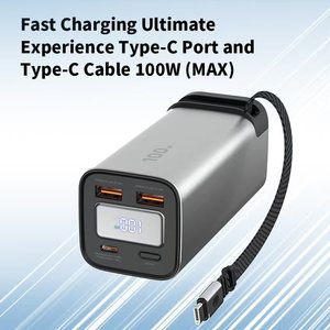 High Capacity 100W Super Fast <b>Charging</b> Aluminum Alloy Power Bank With Retractable <b>Cable</b> - Product Image 1