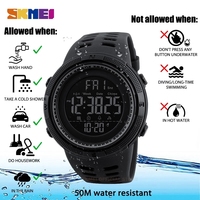 SKMEI jam tangan multifungsi pria, arloji olahraga luar ruangan mode Alarm Chrono 3Bar jam tangan Digital tahan air Reloj Hombre 1251