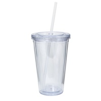 Articles de cuisine en stock, livraison gratuite Gobelet en plastique transparent double couche 16oz, 450ml PS, matériel, qualité exportation personnalisé