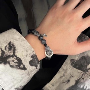 Bracciale con perline nere effetto ghiaccio in stile cinese, regolabile, fatto a mano, con ciondoli per coppie, gioielli per uomo e donna, stile punk hip hop - Product Image 1