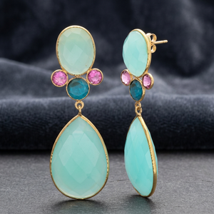 Nouveauté tendance : Boucles d'oreilles pendantes en quartz plaqué or 14 carats, argent sterling 925, forme ovale et poire, unisexe - Product Image 3