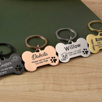 Accessoires de Collier pour Chien Gravé, Médaille d'Identification Os en Acier Inoxydable avec Empreintes de Patte Découpées et Creuses