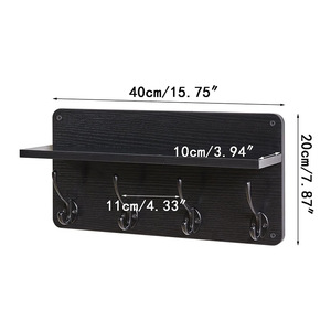 This wall-mounted wooden and iron combination storage rack with <b>hooks</b> is suitable for home use, kitchen tableware organizers, - Product Image 3