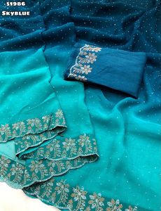 Fournisseur en gros de sarees de luxe au design moderne pour femmes, vêtements indiens et pakistanais, saree en mousseline avec blouse Banglori - Product Image 3