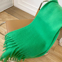Châle Écharpe Couverture Extra Longue en Fausse Cachemire à Pompons Épais, Couleur Unie, Moelleuse et Chaude pour l'Hiver