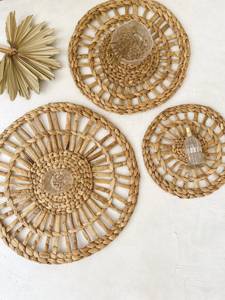 Set of 3 Water Hyacinth <b>Wall</b> Baskets Boho Woven <b>Wall</b> Decor Natural Fiber <b>Decorative</b> <b>Plates</b> for Living Room and Bedroom - Product Image 3