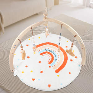 Kids Toys Easy-Fold Wooden Baby Play Gym, Tummy Time Activity Mat with Detachable Sensory Toys, Montessori Infant CE CPC