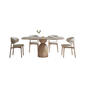 Dining <b>Table</b> And Chair Set 6 Piece <b>Matte</b> White Solid Wood Minimalist Nordic Style For Dining Room - Product Image 5