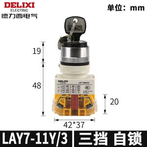 Interrupteur à bouton-poussoir autobloquant Delixi 22 mm LAY7-11Y avec bouton à clé, interrupteur 2-3 positions - Product Image 3