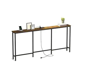 Extra Long Narrow Console Sofa Table with Charging Station for Living Room Furniture