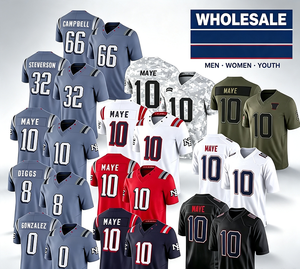 New England Football Trikots 10 Drake Maye 12 Tom <span class=keywords><strong>Brady</strong></span> 8 Diggs Carbon Fashion Genähte USA Football Team Trikots - Product Image 1