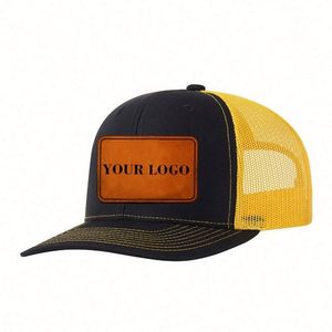 Gorra Trucker de 6 Paneles con Malla 112, Logotipo Bordado, Cierre a Presión, de Algodón Twill de Alta Calidad para Hombre, Personalizada por Fábrica BSCI, con Parche de Cuero - Product Image 1