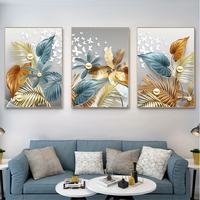 Décoration d'intérieur de luxe 3pcs moderne doré papillon feuilles mur Art toile peinture Art pour salon Cuadros