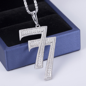 Messi Edelsteine Glück sieben 925 Silber Moissan ite Hip Hop Männer Anhänger Halskette - Product Image 1