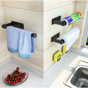 Space Aluminum Self Adhesive Black Toilet Paper Holder Kitchen Towel Holder Kitchen Roll Paper Holder Under Kitchen Cabinet