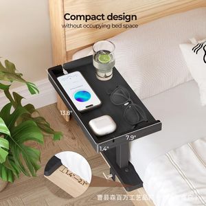 Wooden Bedside <b>Table</b> <b>Adjustable</b> Height Nightstand With Phone Charging Stand And Cup Holder For Bed Use - Product Image 3