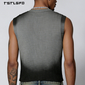 T-shirt sans manches surdimensionné en coton dégradé noir, style streetwear, haute qualité, pour homme - Product Image 3