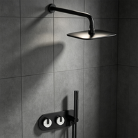 Ensemble de douche WEIHAO en marbre artificiel noir à double poignée, 2 fonctions, avec douchette pluie carrée et douchette à main
