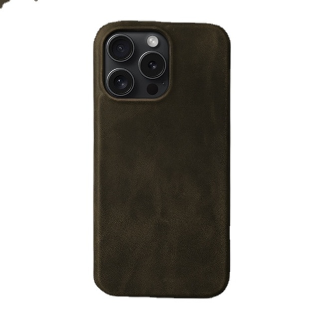 Vintage European Premium Crazy Horse  Pattern Anti-Drop Phone Case for iPhone 15/16/Pro/Pro Max Genuine   Leather Anti-Drop Case