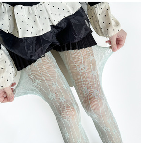 Medias de Rejilla con Rayas Verticales y Encaje <span class=keywords><strong>Floral</strong></span>, Estilo Pure Desire, Color Blanco y Negro, Pantimedias Delgadas para Mujer, Primavera-Verano - Product Image 6