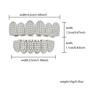 Full Zircon Bling Brass Eight Grills Hip Hop Iced Zircon Gold Body Jewelry Rhodium Plated for Parties and Anniversaries - Product Image 6