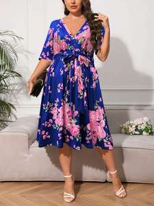 Bán Buôn Phụ Nữ Hoa In Cổ Điển Váy Vành Đai Phụ Nữ Mùa Xuân Dài Tay Áo Dresses Cộng Với Kích Thước Giản Dị Vestido - Product Image 5