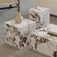 Table basse cube de luxe en marbre Calacatta Viola et pierre frittée, ensemble de 3 pièces, personnalisable pour salon