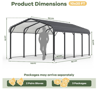 Abri de voiture en métal 10x20 pieds, abri de garage robuste en acier galvanisé