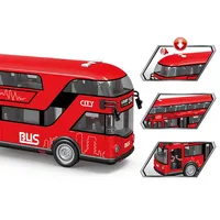 Bus à deux étages 1:14 avec musique, lumières et portes ouvrantes, véhicule jouet en métal moulé sous pression à inertie, voiture électrique en plastique pour garçons