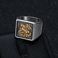 Edelstahl Herren Drachen-Ritter-Ring Vintage Mittelalterlicher Gravierter Fantasy-Ring für Männer Gotischer Krieger Siegelring