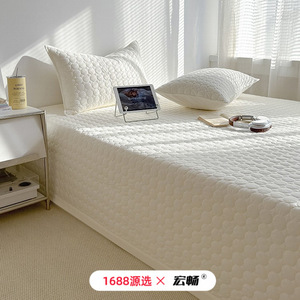Solid Color Cream Cotton <b>Bed</b> <b>Sheet</b> Set 1.5m Non-Slip Quilted Thickened Four Seasons Use - Product Image 2