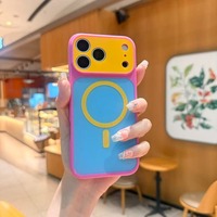 Casing Ponsel Magnetik Warna Kontras Mewah TPU+PC untuk 18 Pro Max/13/14/15/16/17 Pro Max Anti Benturan