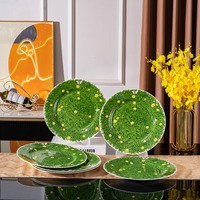 Groene Bladplant Luxe Porseleinen Serviesset Elegant Natuur Geïnspireerd Ecologisch Vaatwasserbestendig Thuis Bruiloft Feest Diner