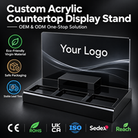 Support de présentation de comptoir en acrylique noir personnalisé avec panneau arrière pour logo, plateau de présentation de produits de vente au détail à 3 fentes, OEM ODM