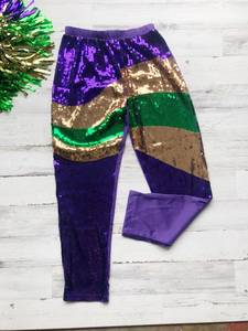 Vêtements de Mardi Gras pour femmes adultes, leggings à paillettes, <span class=keywords><strong>pantalon</strong></span> rayé violet - Product Image 5