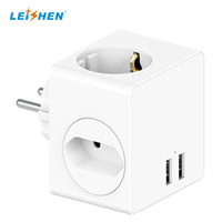 Adaptador de Viaje 5 en 1 para la UE con 1 Enchufe Schuko + 2 Enchufes Europeos y Puertos USB, Adaptador de Pared Compacto y Portátil para el Hogar y Viajes