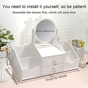 Cosmetic Storage Box With <b>Mirror</b> Drawer Style Desktop Organizer For Makeup Jewelry PVC Material Eco Friendly - Product Image 4