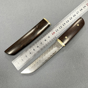 Dao Tanto thép Damascus hoa văn LHZR03B, cán gỗ lắp ráp, tay cầm bằng đồng đúc, vỏ dao bằng gỗ mun, dao khắc hoàn hảo - Product Image 4