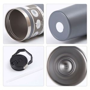 Botella de Agua de Viaje con Logotipo Personalizado, Taza de Acero Inoxidable de 20oz/30oz, Termo con Pajita Abatible y Asa - Product Image 2