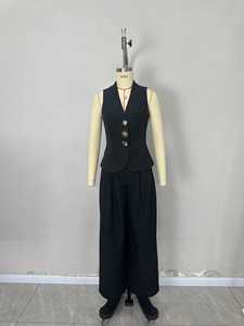 ชุดเสื้อกั๊กแขนกุดสีดำของผู้หญิง, ชุด2ชิ้นเสื้อสูททางการขากว้างแฟชั่น - Product Image 2