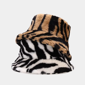 Wholesale New Trendy <strong>Women</strong> Striped Animal Print <strong>Bucket</strong> <strong>Hats</strong> Plush Furry Warm Dress <strong>Woman</strong> Fluffy Fur <strong>Bucket</strong> <strong>Hat</strong>