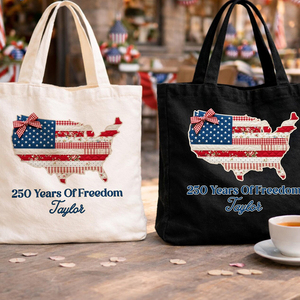 Borsa per il Giorno <span class=keywords><strong>dell</strong></span>'Indipendenza Personalizzata con Bandiera Floreale Americana, Borsa per il 250° Anniversario, Borsa in Tela Personalizzata con Mappa USA e 250 Anni di Libertà - Product Image 1