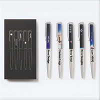 Stylo bille rotatif 3D personnalisé avec logo, fusée et astronaute flottants, thème spatial, flotteur liquide, boîte cadeau écologique en plastique
