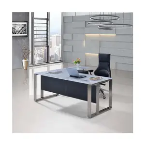 Simple design modern glass executive L-shape office desk