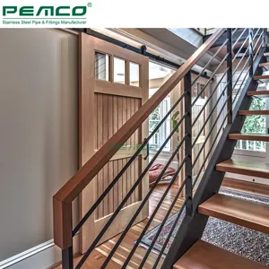 गर्म बिक्री आधुनिक घर डिजाइन के लिए 316 स्टेनलेस स्टील काले पाइप रेलिंग आंतरिक सीढ़ी