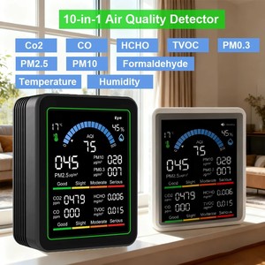 Détecteur de qualité de l'air CO2 10-en-1, testeur PM03 PM10 PM25 PM10 HCHO TVOC, thermomètre hygromètre, moniteur de dioxyde de carbone LCD - Product Image 3