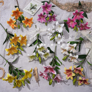 Bouquet de lys artificiels Yixuan, 3 fleurs, 3 bourgeons, en soie, décorations de mariage réalistes - Product Image 1