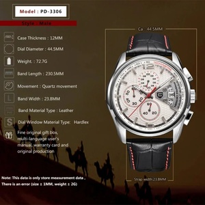 นาฬิกาข้อมือผู้ชาย PAGANI DESIGN PD-3306 รุ่นกันน้ำอเนกประสงค์ สายหนัง ควอตซ์  Relogio Masculino - Product Image 2