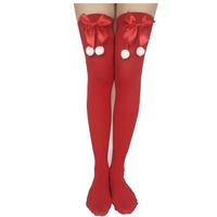 Chaussettes de noël à rayures rouges et blanches avec nœud sur le genou, bas Cosplay pour filles